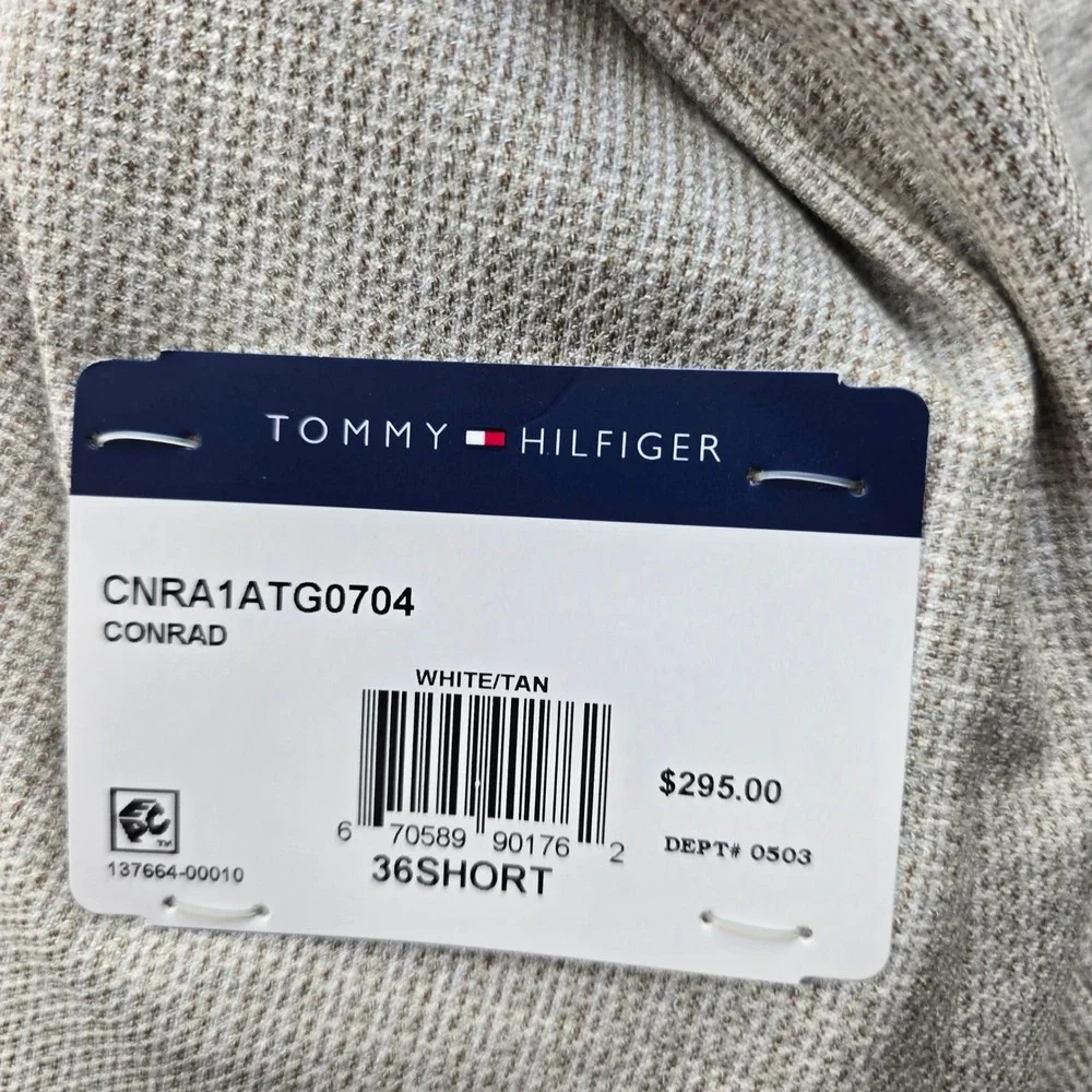 Tommy‎ Hilfiger Modern Fit Sport Coat Mens 36S White Tan Beige Check Blazer NEW